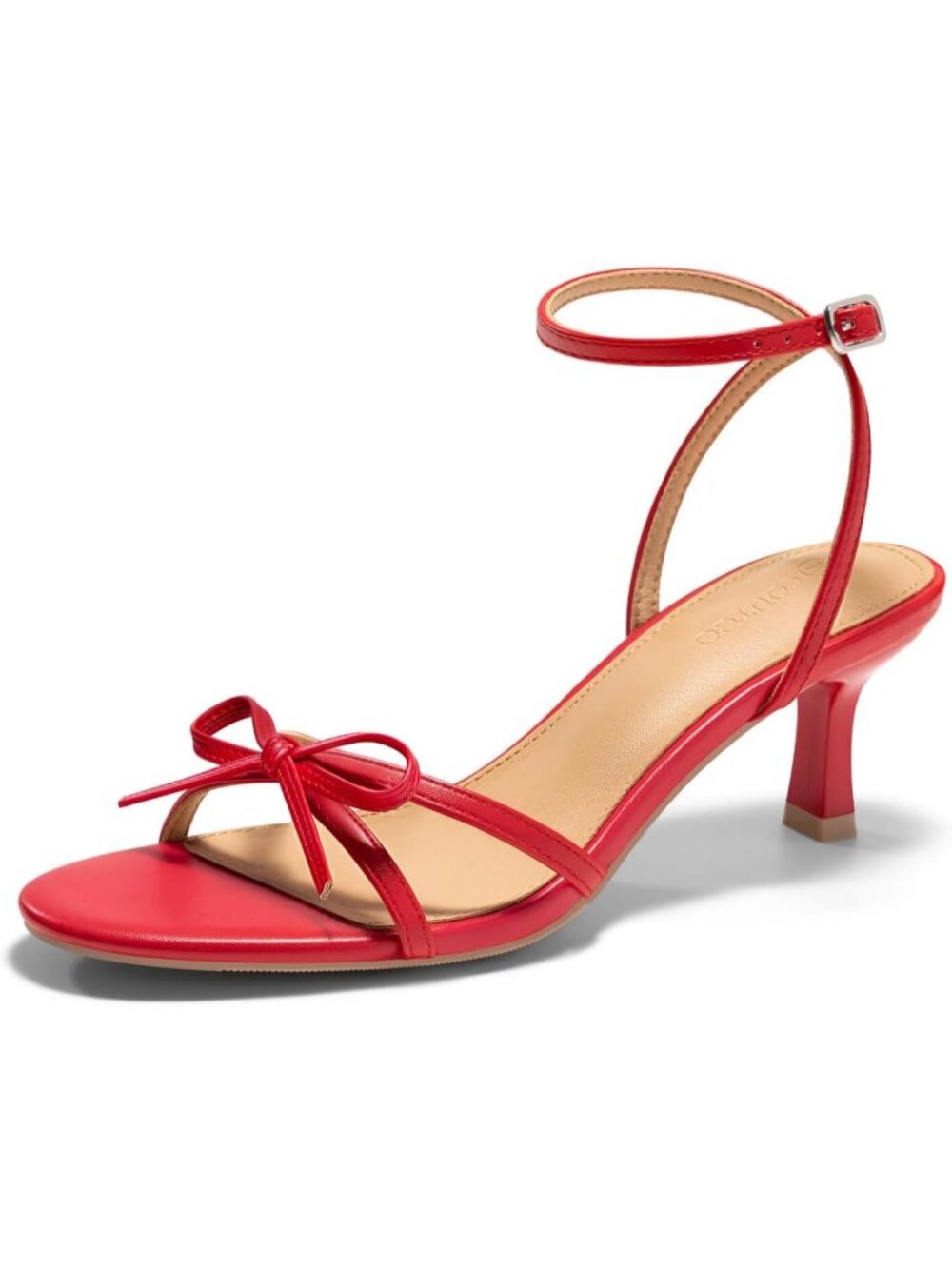Women's Red Faux Leather Open Toe Ankle Strap Buckle Kitten Low Heels Sandals